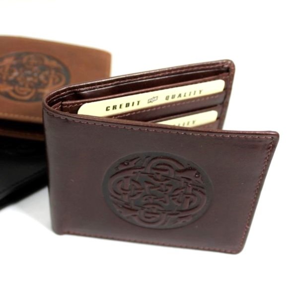New Made in Ireland Celtic Hound Dog Genuine Leather Wallet Mens - Picture 2 of 9